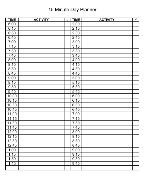 Printable 15 Minute Daily Planner Template Printable Templates