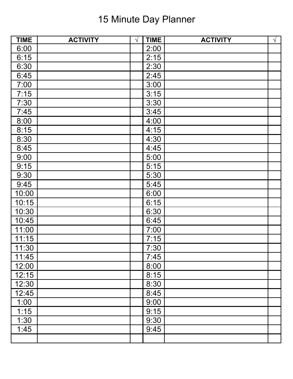 Free Printable Daily Planner 15 Minute Intervals Template