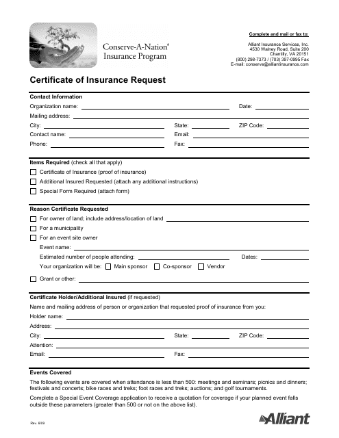 Certificate of Insurance Request - Alliant Insurance ...