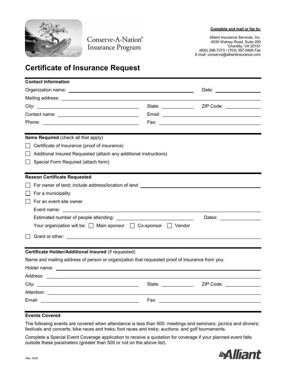 Preview of the Certificate of Insurance Request - Alliant Insurance Services
