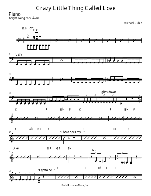 Michael Buble - Crazy Little Thing Called Love Piano Sheet Music