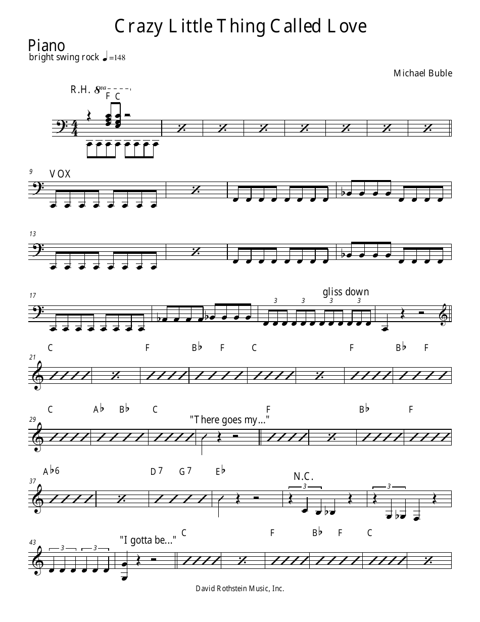 Crazy Little Thing Called Love sheet music cover by Michael Buble