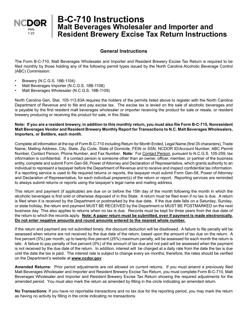 Unc 710 Form.pdf Download Instructions for Form B-C-710 Malt Beverages Wholesaler and ...