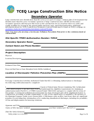 Document preview: Form TCEQ-20962 Large Construction Site Notice for Secondary Operators - Texas