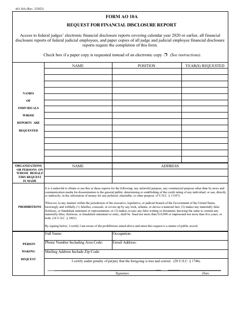 Form AO10A Request for Financial Disclosure Report
