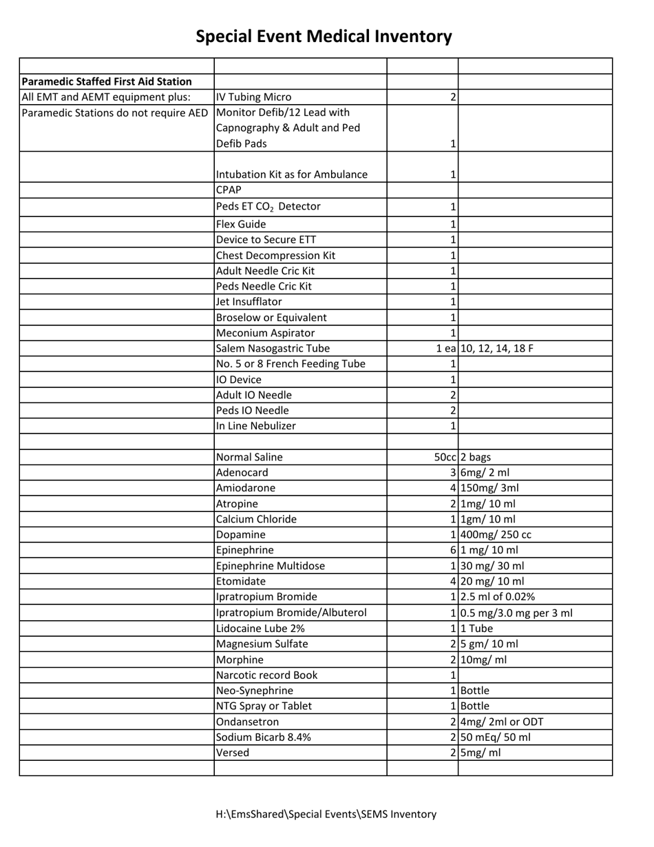 Nevada Special Event Medical Inventory - Fill Out, Sign Online and ...