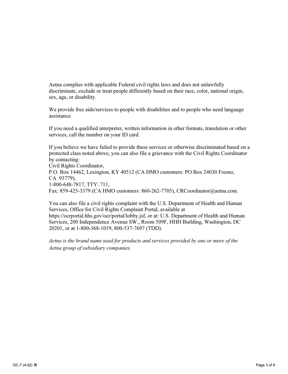 Form GC-7 Aetna Medical Benefits Request, Page 3