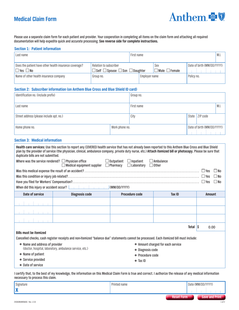 Anthem Medical Claim Form - Fill Out, Sign Online and Download PDF ...