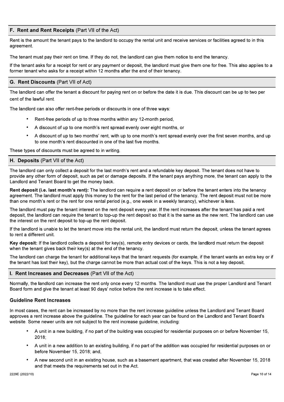 Form 2229E Residential Tenancy Agreement (Standard Form of Lease) - Ontario, Canada, Page 10