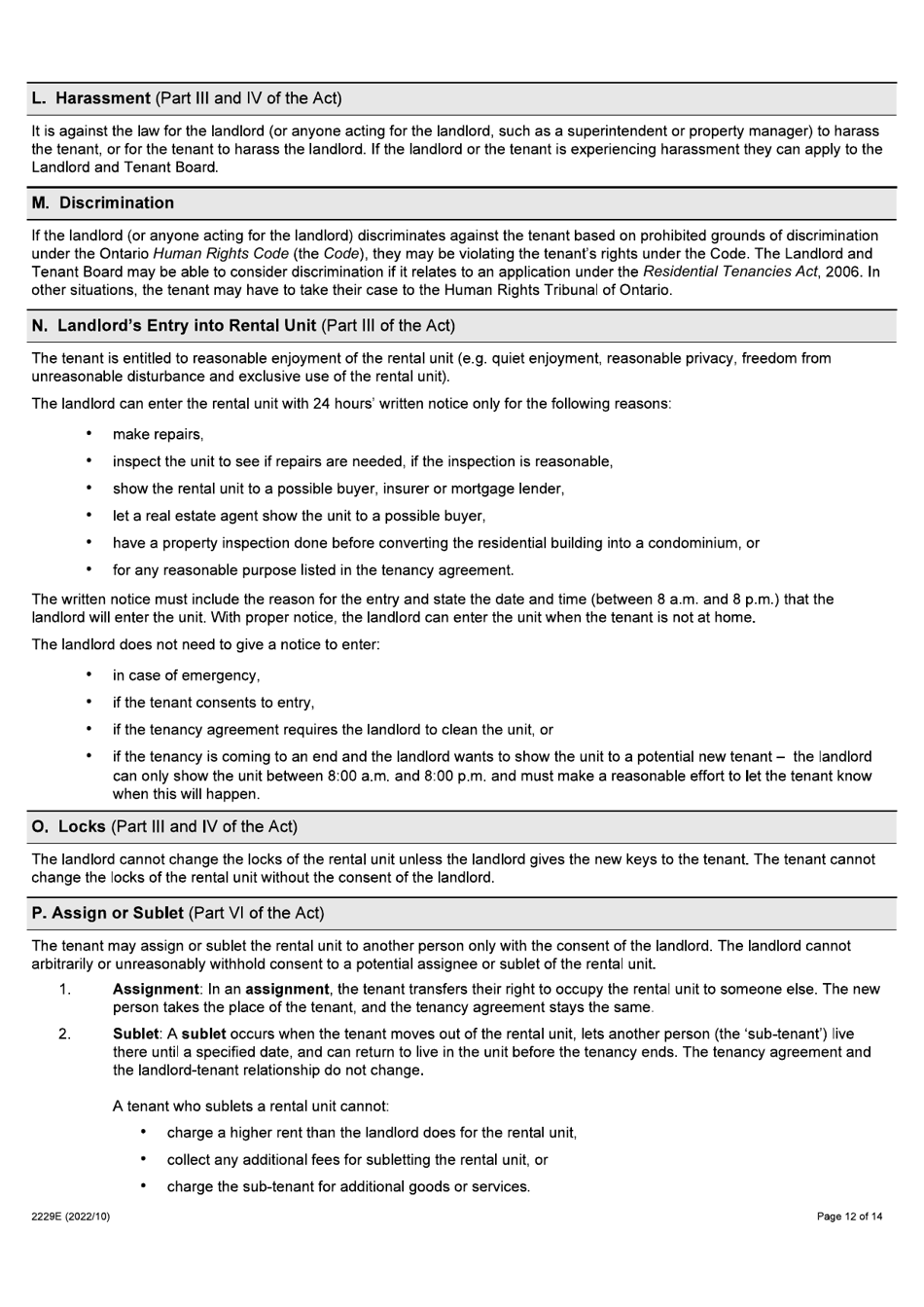 Form 2229E Residential Tenancy Agreement (Standard Form of Lease) - Ontario, Canada, Page 12