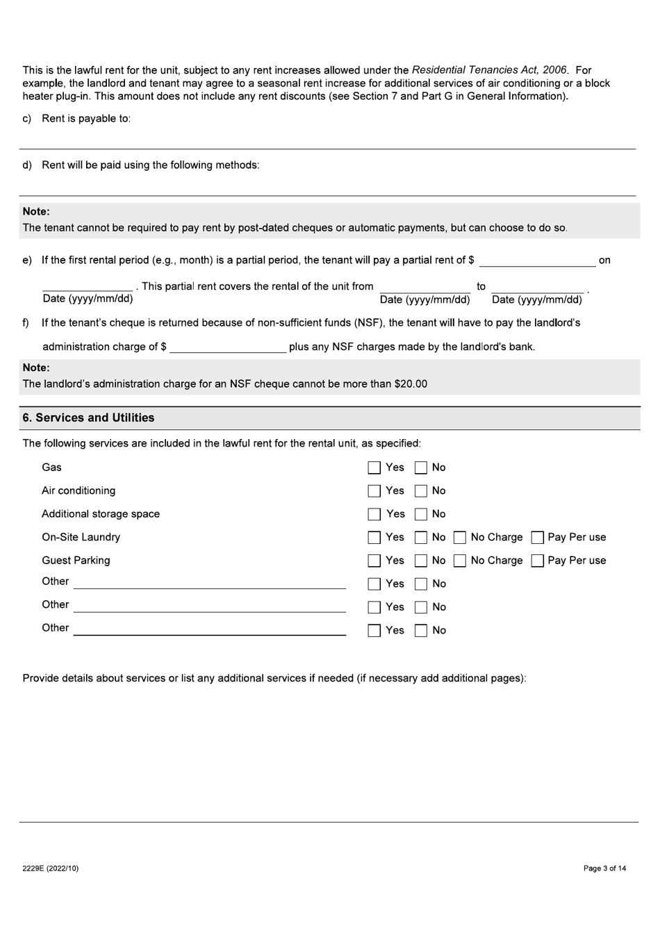 Form 2229E Residential Tenancy Agreement (Standard Form of Lease) - Ontario, Canada, Page 3