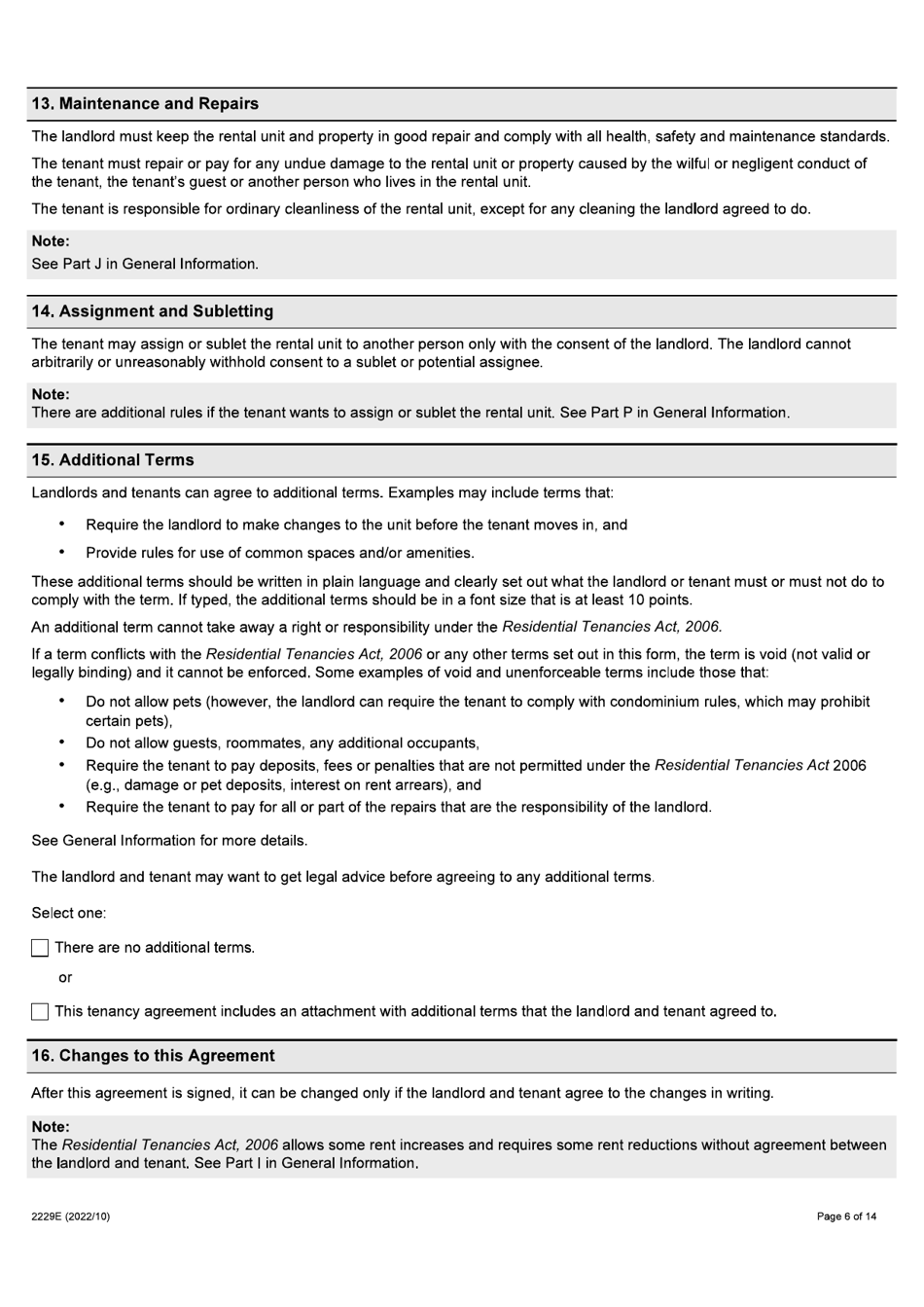 Form 2229E Residential Tenancy Agreement (Standard Form of Lease) - Ontario, Canada, Page 6