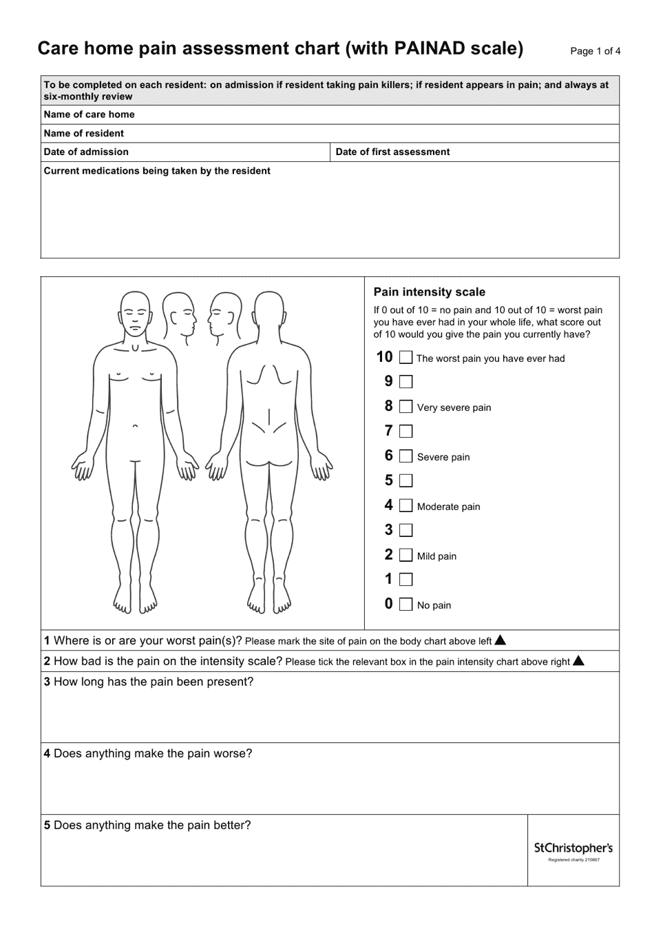 Care Home Pain Assessment Chart (With Painad Scale) Download Printable