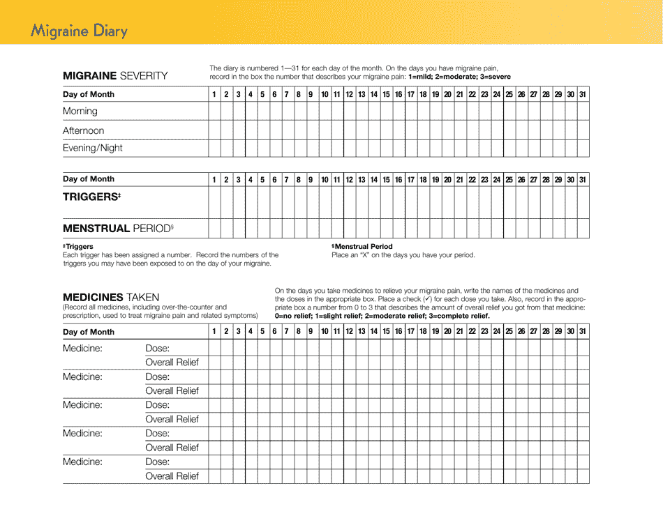 Headache Chart - Migraine Diary, Page 3