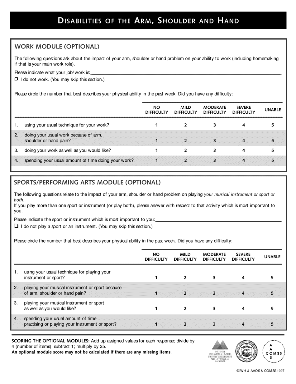 Disabilities of the Arm, Shoulder and Hand (Dash) Assessment Tool - Iwh  Aaos  Comss, Page 4