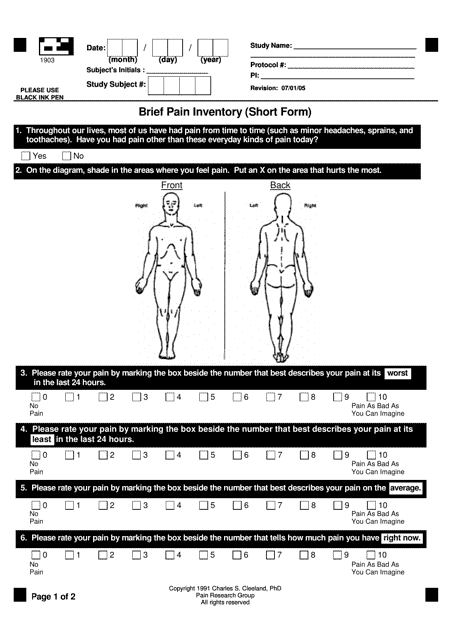 Brief Pain Inventory (Short Form) - Charles S. Cleeland