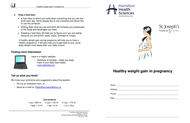 Pregnancy Weight Gain and Food Diary - Hamilton Health Sciences, Page 8