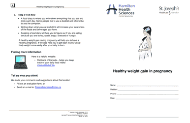 Document preview: Pregnancy Weight Gain and Food Diary - Hamilton Health Sciences