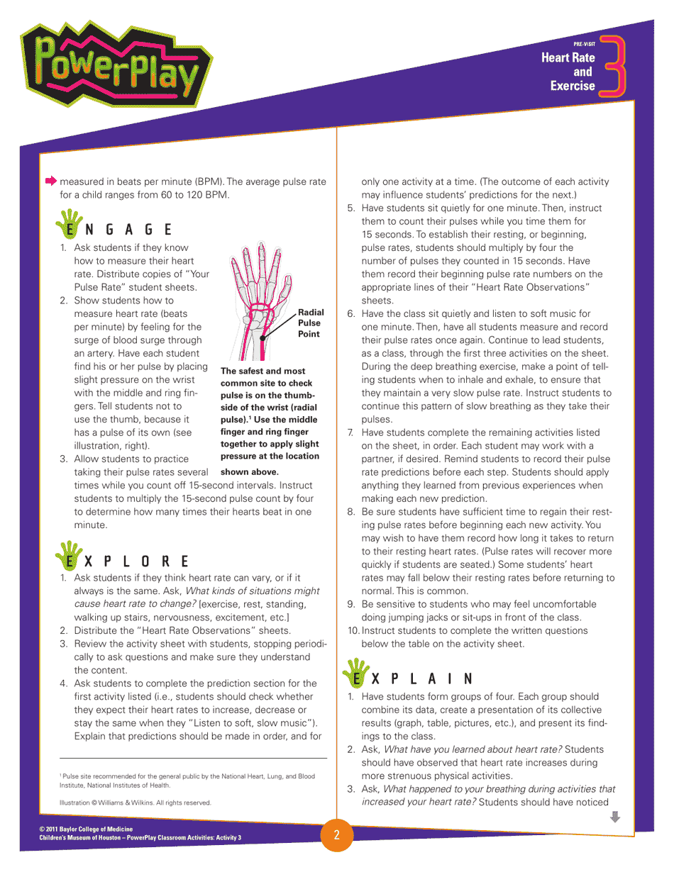 Heart Pulse Rate Observation Chart - Baylor College of Medicine, Page 2