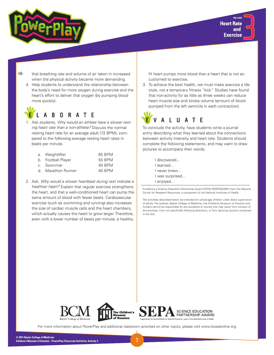 Heart Pulse Rate Observation Chart - Baylor College of Medicine, Page 3