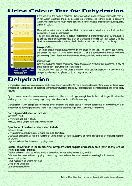 Urine Color Chart - Dehydration Test