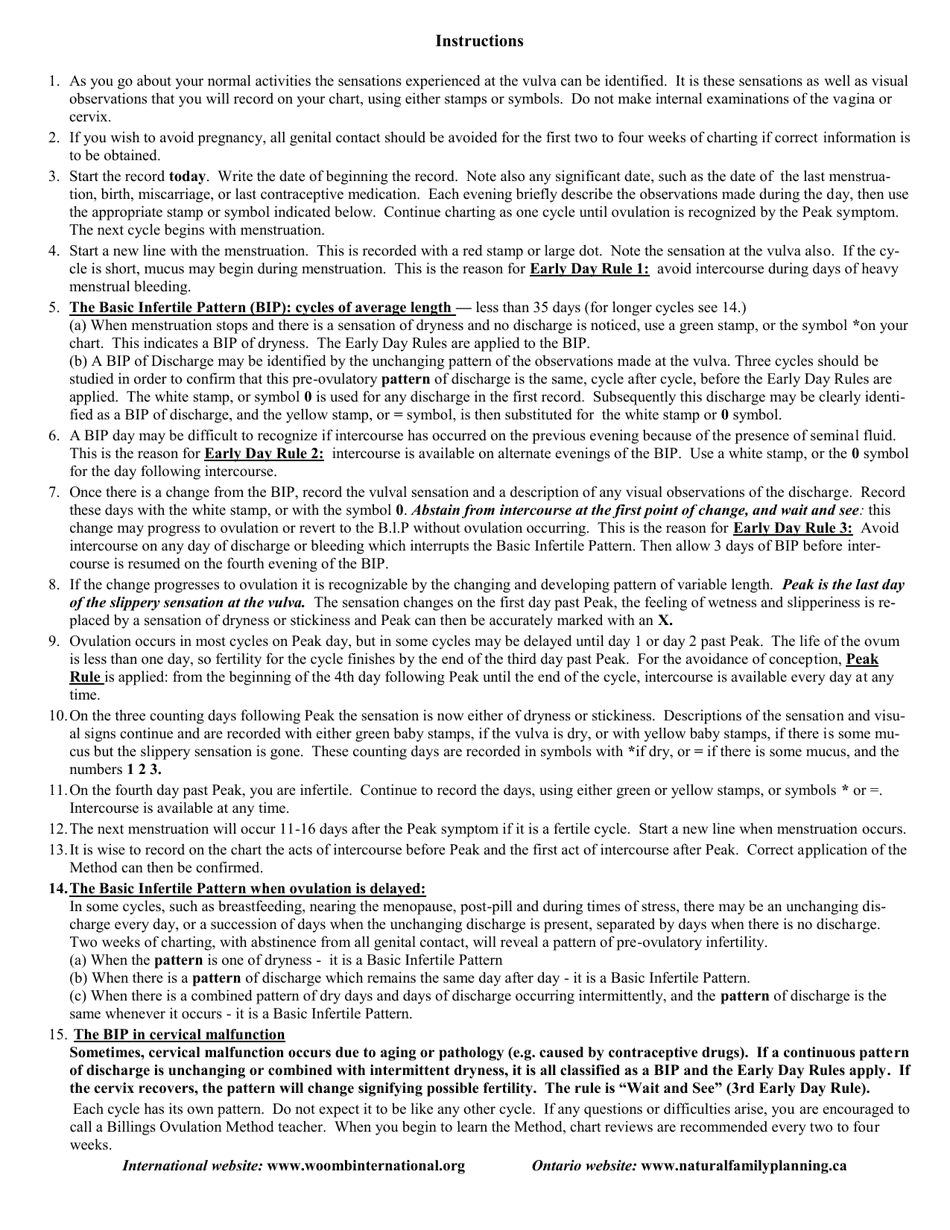 Billings Ovulation Method Personal Record Chart, Page 4