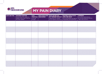 Document preview: Pain Diary - Nps Medicinewise