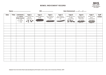 Bowel Movement Record Sheet Download Printable PDF