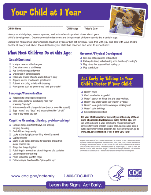 Child at 1 Year Developmental Milestones Checklist - American Academy ...