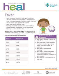 Document preview: Child's Temperature Conversion & Fever Treatment Dosage Chart - Alberta, Canada
