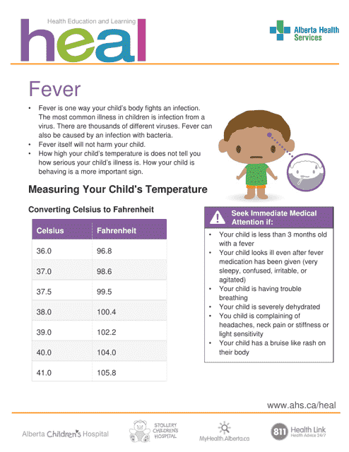 Child's Temperature Conversion & Fever Treatment Dosage Chart - Alberta, Canada