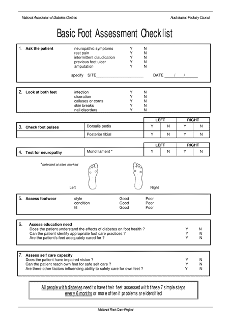 Basic Foot Assessment Checklist preview - View and download a free preview of the Basic Foot Assessment Checklist document at TemplateRoller.com