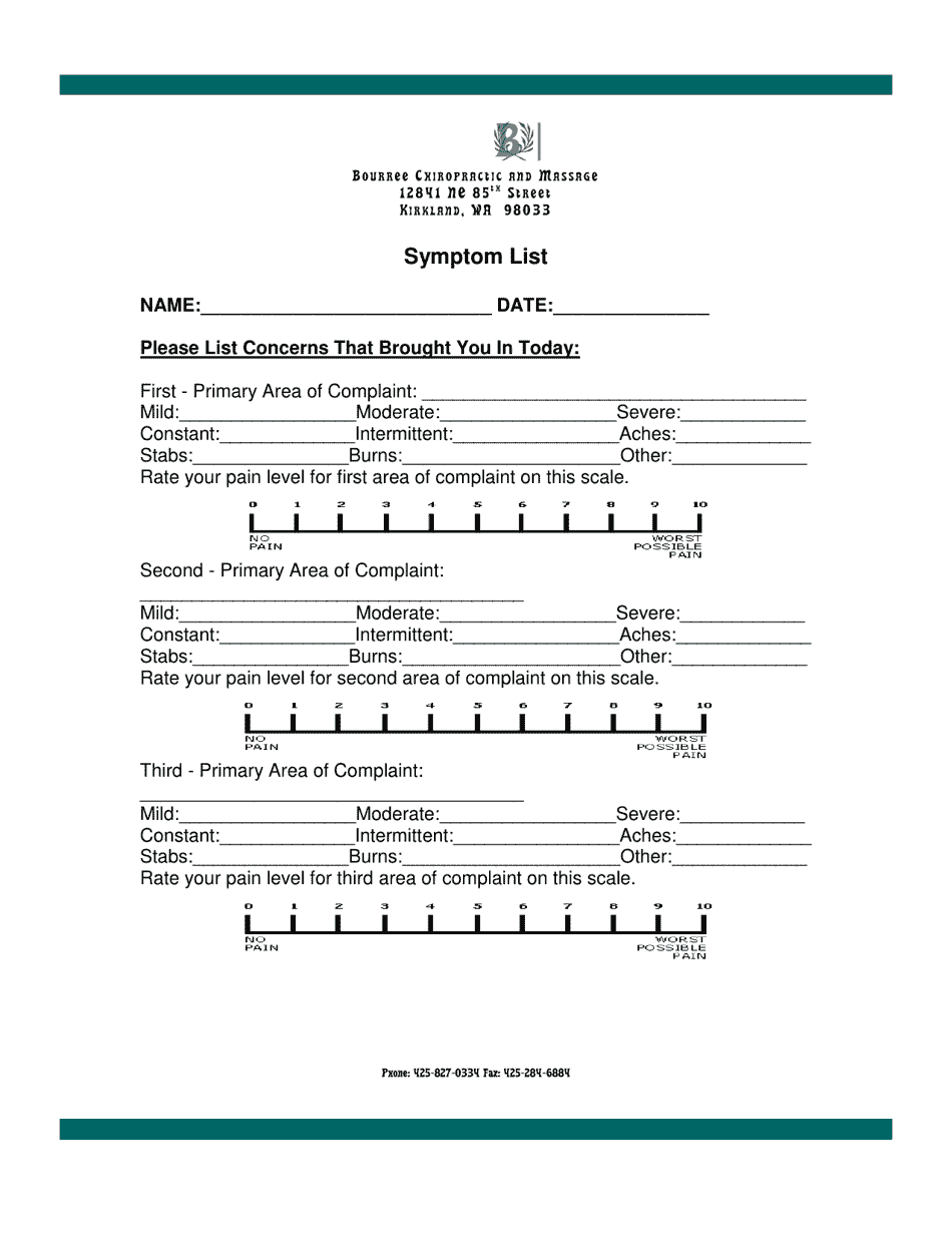 Patient Evaluation Chart  Questionnaire - Back  Neck Pain, Page 2