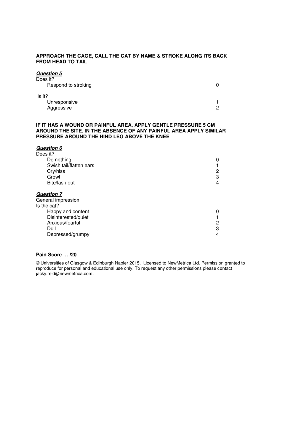 Glasgow Feline Composite Measure Pain Scale - Universities of Glasgow ...