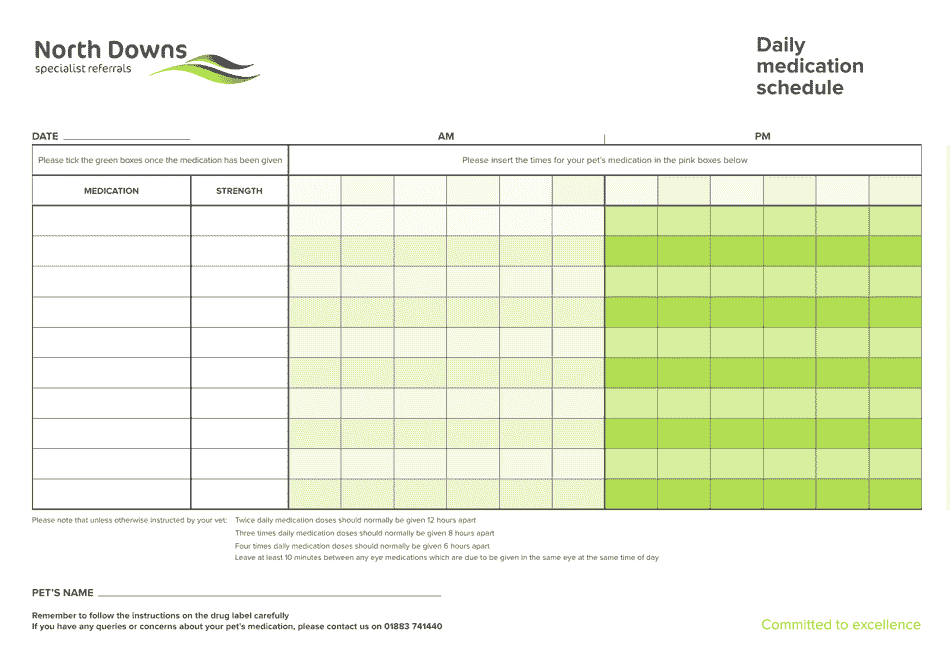Pet's Daily Medication Schedule - Download Now