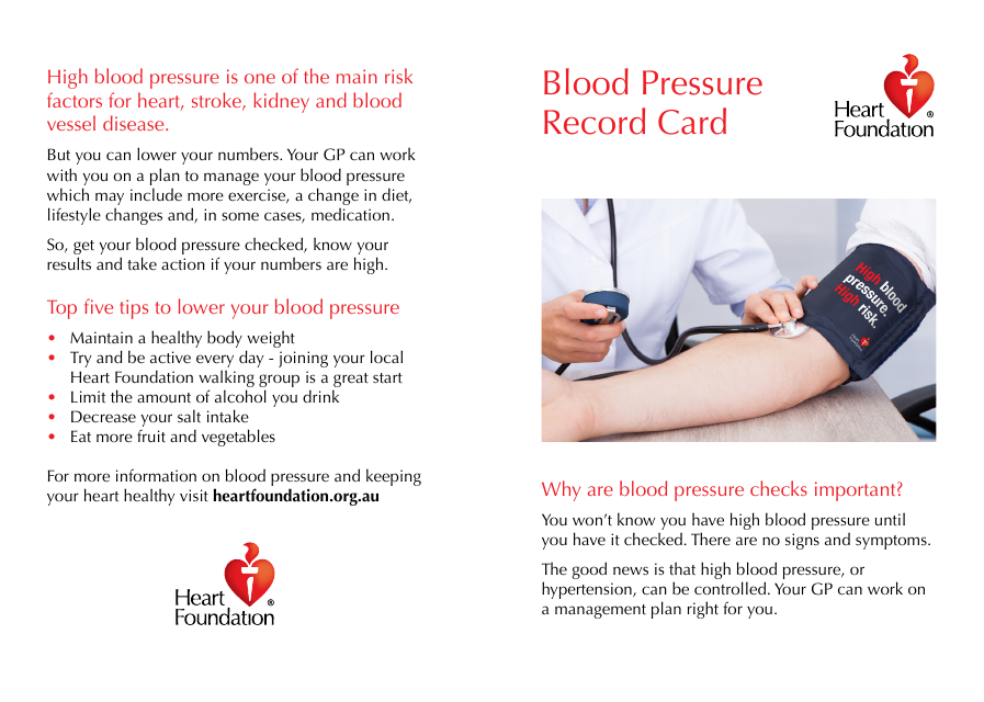 Blood Pressure Record Card