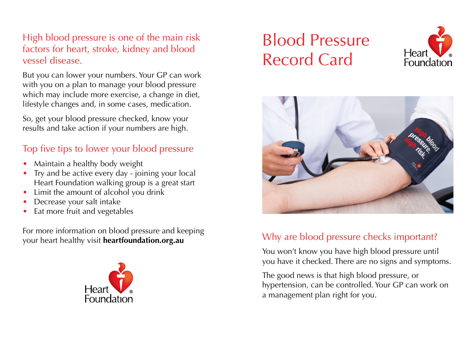 Blood Pressure Record Card - Sample template