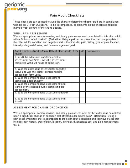 Geriatric Pain Audit Checklist