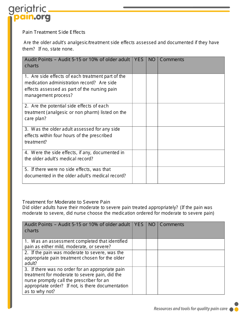 Geriatric Pain Audit Checklist, Page 3