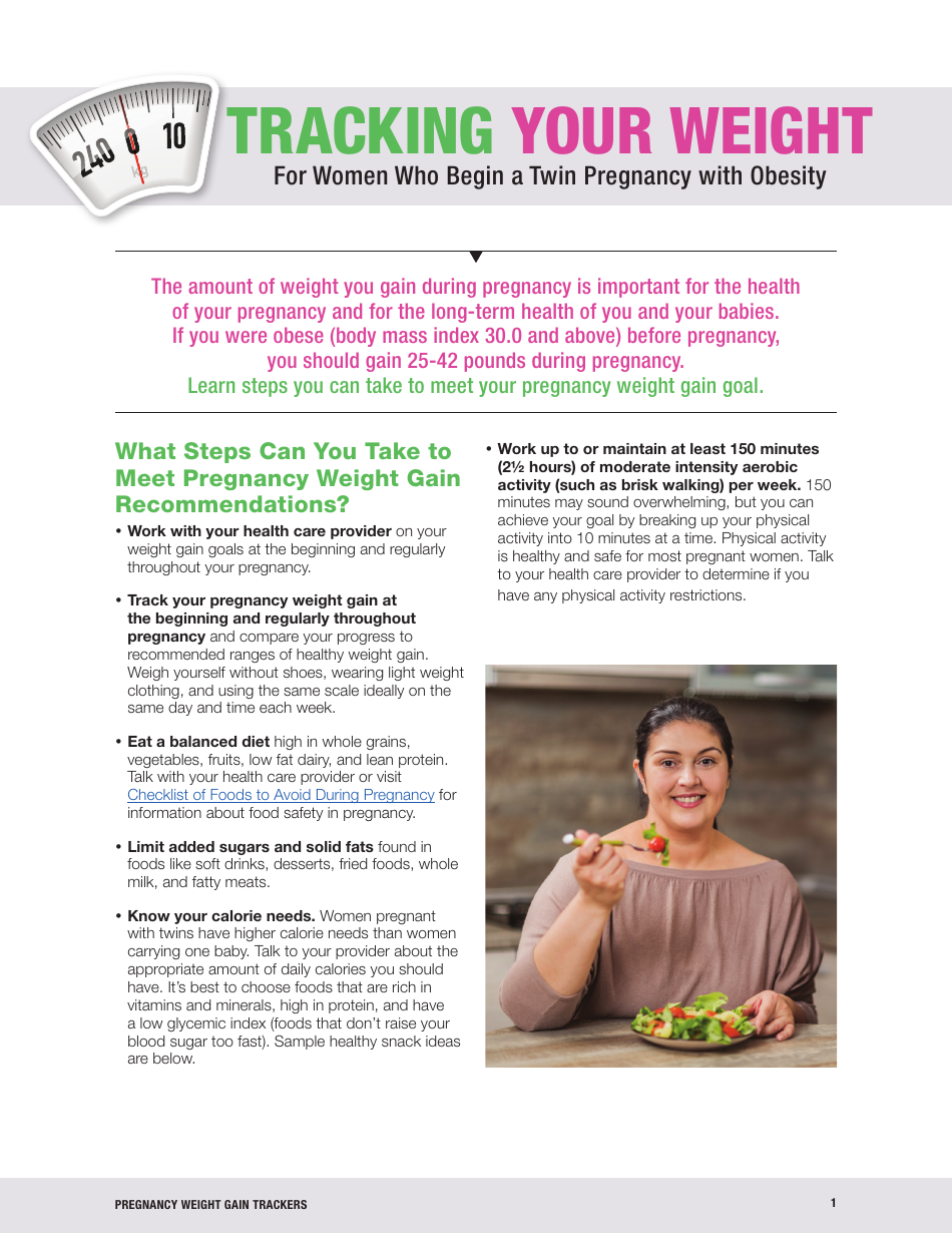 Twin Pregnancy With Obesity Weight Gain Tracker Download Printable PDF