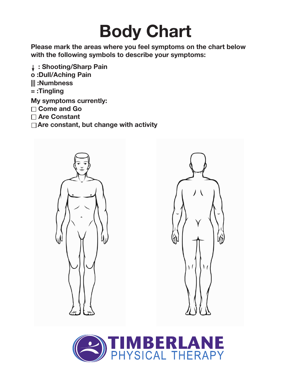 Body Chart - Black and White Illustrated Diagram of the Human Body