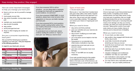 Consumer&#039;s Guide to Managing Back Pain - Musculoskeletal Health Network, Department of Health - Western Australia, Australia, Page 2