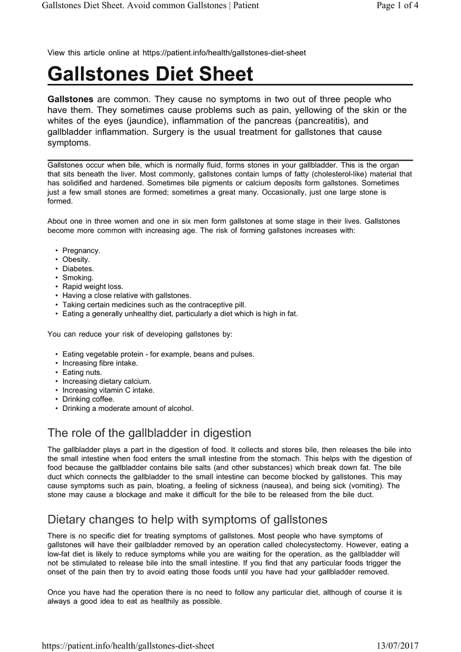 Gallstones Diet Sheet Download Printable PDF Templateroller