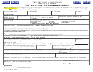 Document preview: Form VS-23E Certificate of Live Birth Worksheet - Arizona