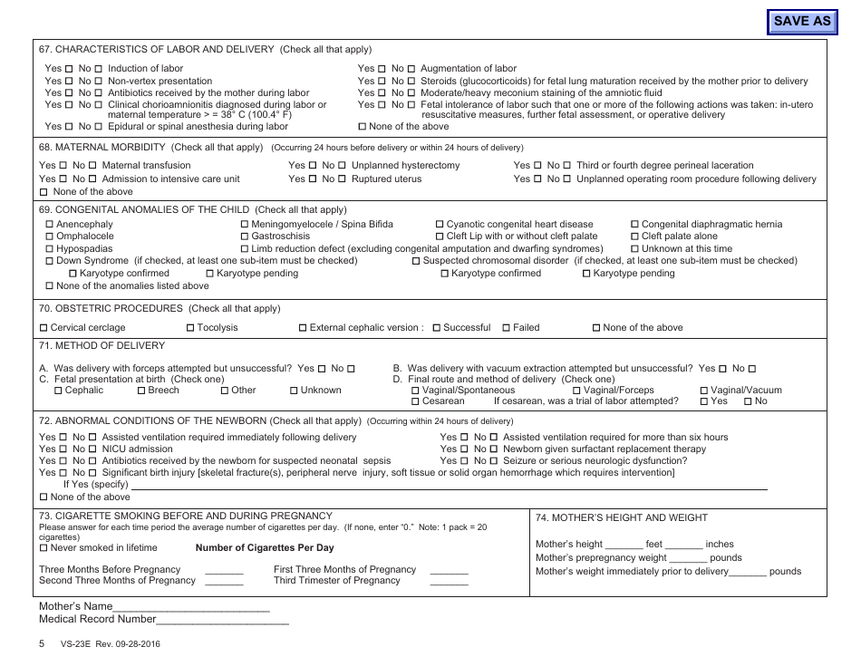 Form VS-23E Certificate of Live Birth Worksheet - Arizona, Page 5