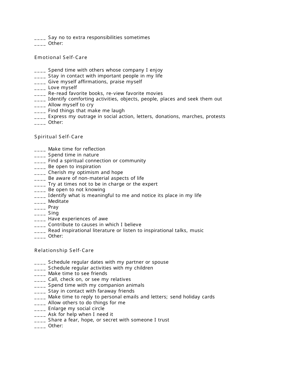 Self-care Assessment, Page 2