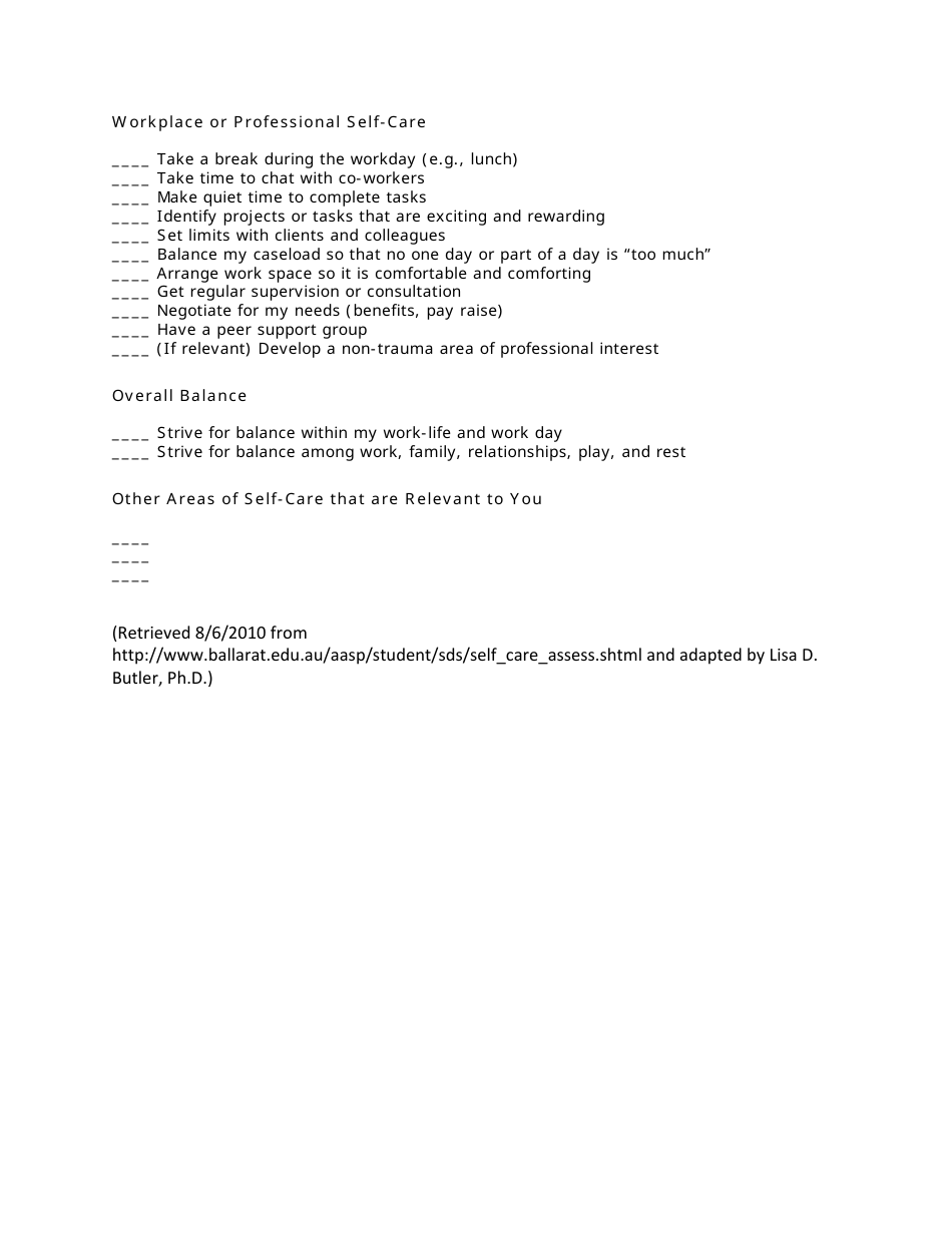 Self-care Assessment, Page 3