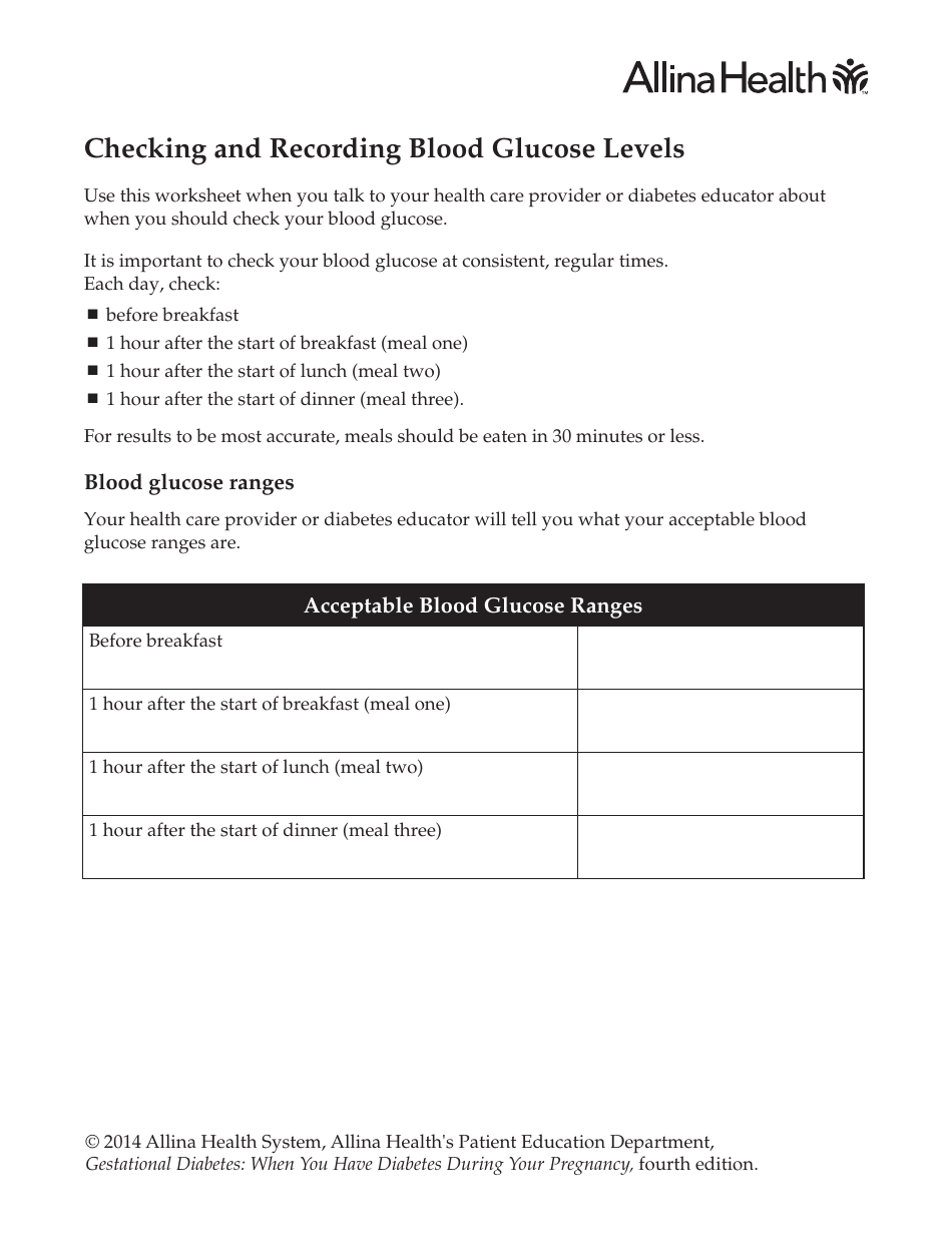 Blood Glucose Levels Chart - Allinahealth Download Printable PDF