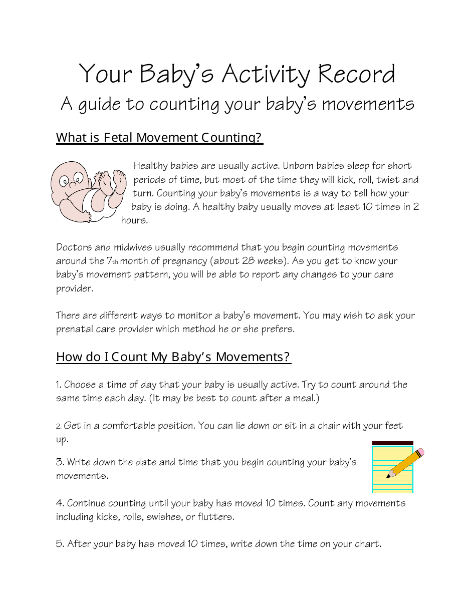 Baby Movements Activity Record - Utah, Page 1