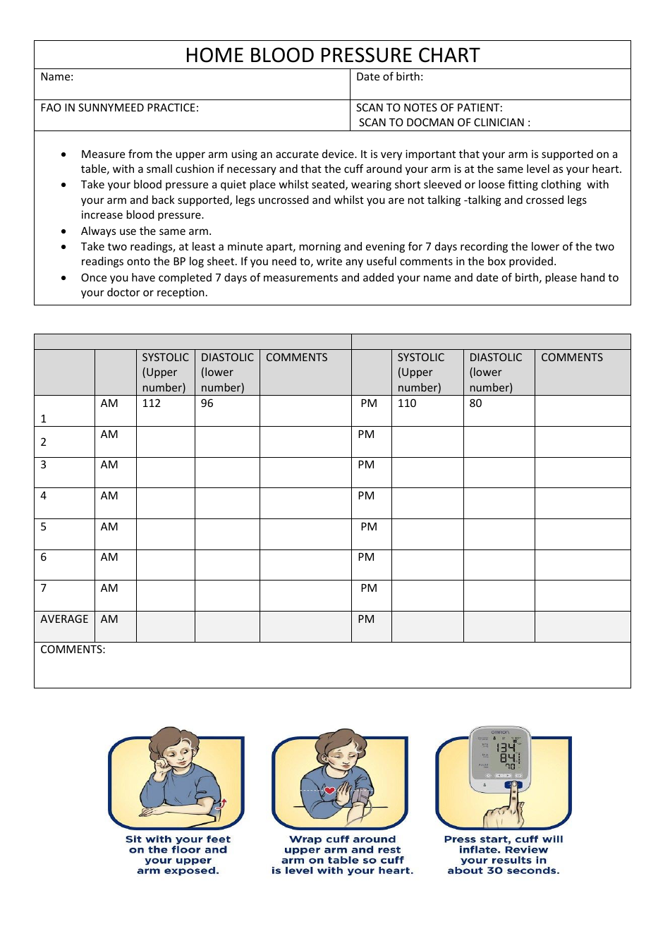 Home Blood Pressure Chart Template Preview Image